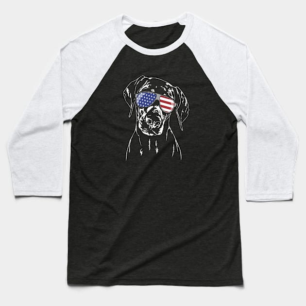 Funny Proud Doberman American Flag sunglasses Baseball T-Shirt by wilsigns